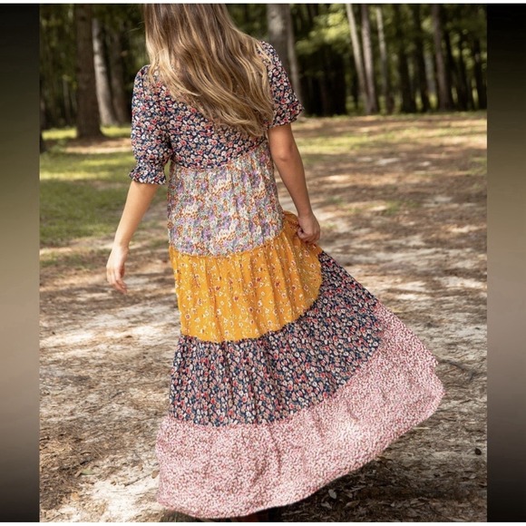 Natural Life Womens Collette Tiered Boho Maxi Dress Size L Cottagecore Prairie - Picture 2 of 12